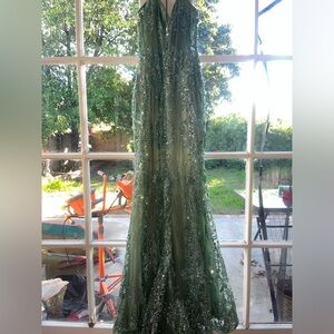 Elegant teal sequined corset prom dress